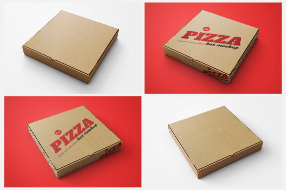 Pizza Box Mockup - Cardboard/Kraft - Perspective View Version