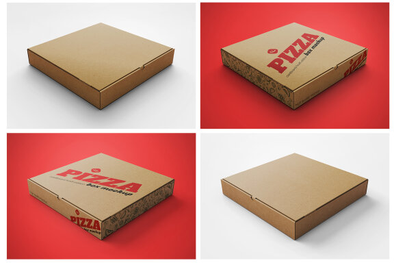 Pizza Box Mockup - Cardboard/Kraft - Perspective View Version