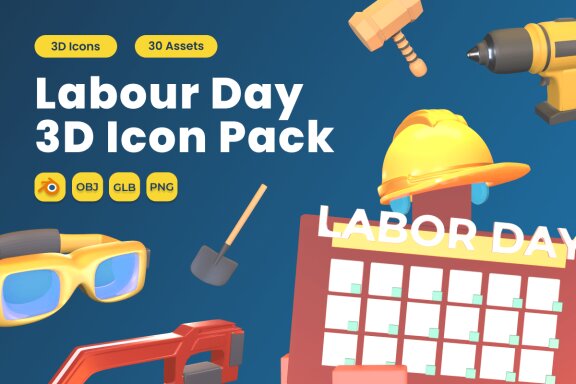 Labour Day 3D Icon Pack Vol 5