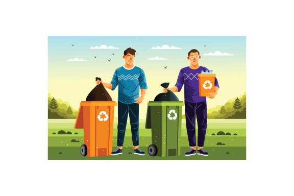 People Sorting Garbage Illustration
