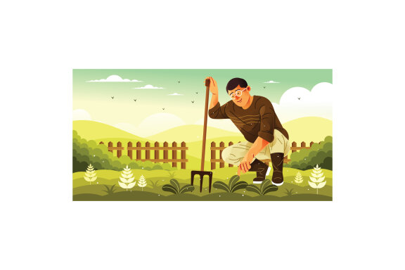 Working in Garden FREE Illustration