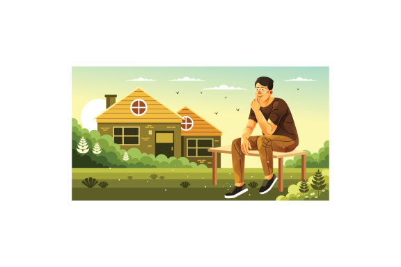 Sitting In the Yard Illustration
