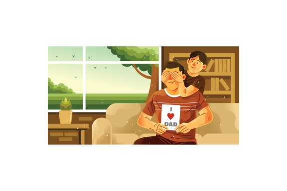 Son Surprises His Father Illustration