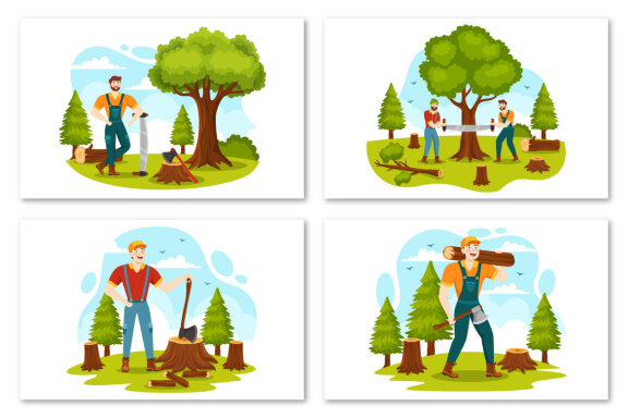 16 Chopping Timber and Cutting Tree Illustration
