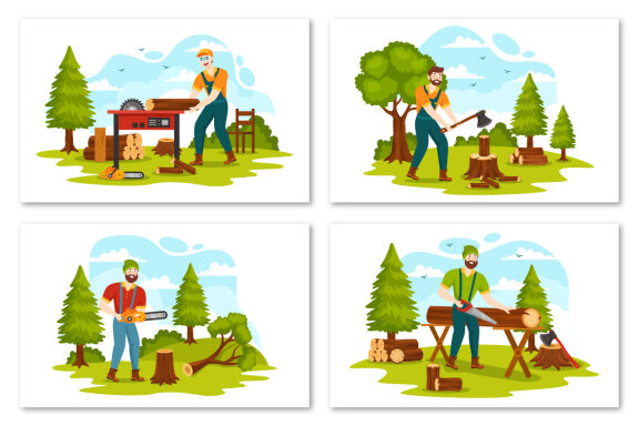 16 Chopping Timber and Cutting Tree Illustration