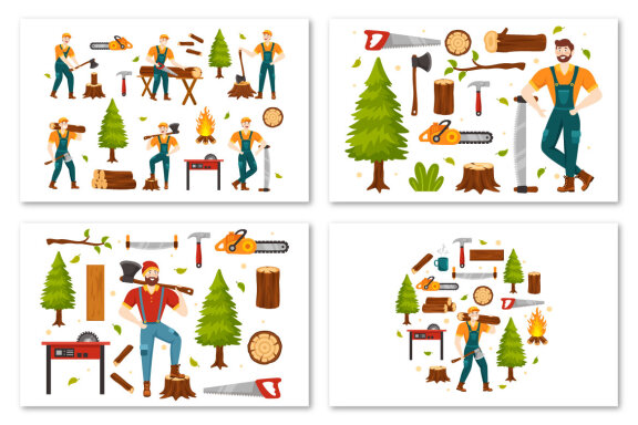 16 Chopping Timber and Cutting Tree Illustration