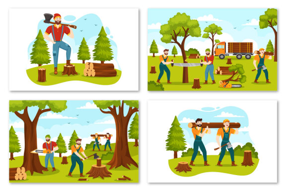 16 Chopping Timber and Cutting Tree Illustration