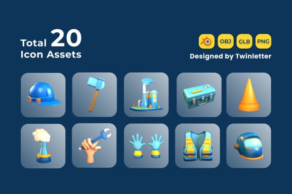 Labour Day 3D Icon Pack Vol 9