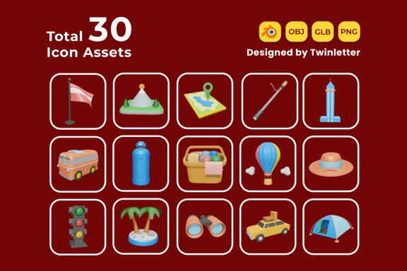 Tour and Travel 3D Icon Pack Vol 1