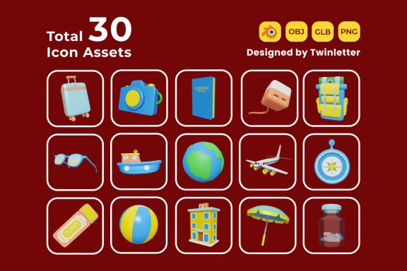 Tour and Travel 3D Icon Pack Vol 1