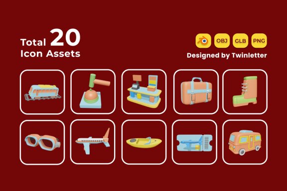 Tour and Travel 3D Icon Pack Vol 2