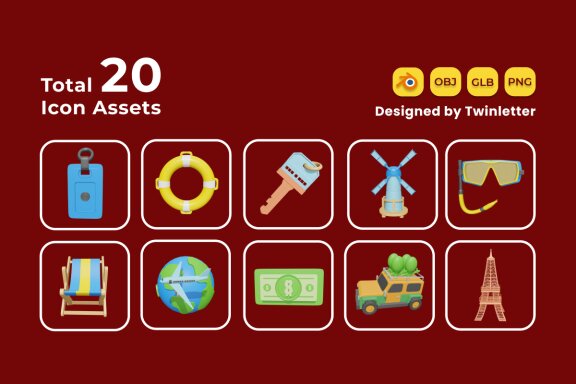 Tour and Travel 3D Icon Pack Vol 2