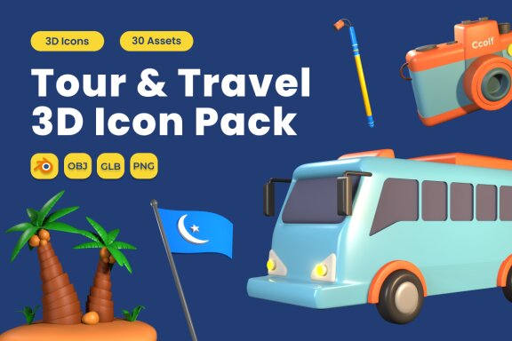 Tour and Travel 3D Icon Pack Vol 3