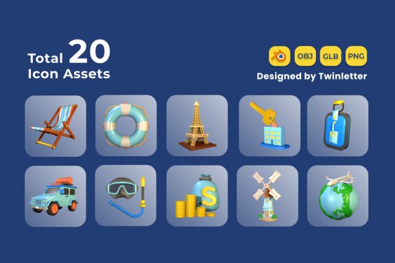 Tour and Travel 3D Icon Pack Vol 4
