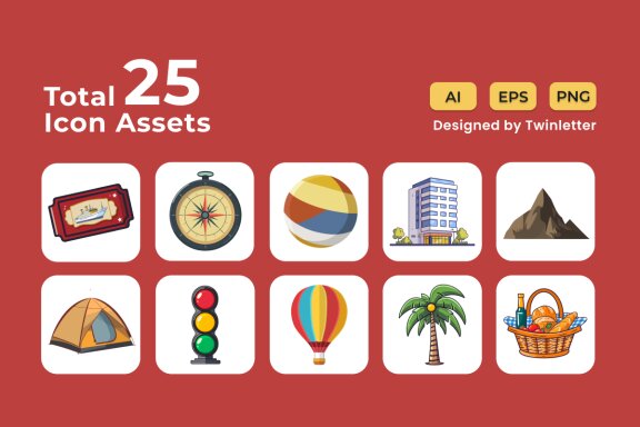 Tour and Travel 2D Icon Illustration Set Vol 1