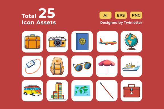Tour and Travel 2D Icon Illustration Set Vol 1