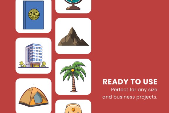 Tour and Travel 2D Icon Illustration Set Vol 1