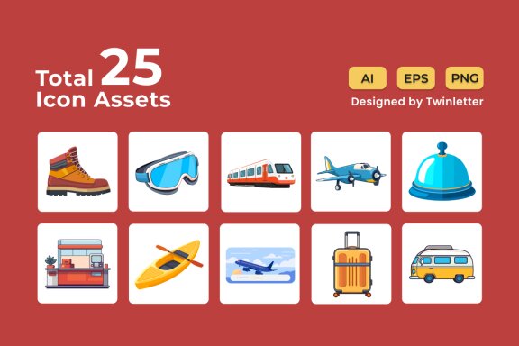 Tour and Travel 2D Icon Illustration Set Vol 2