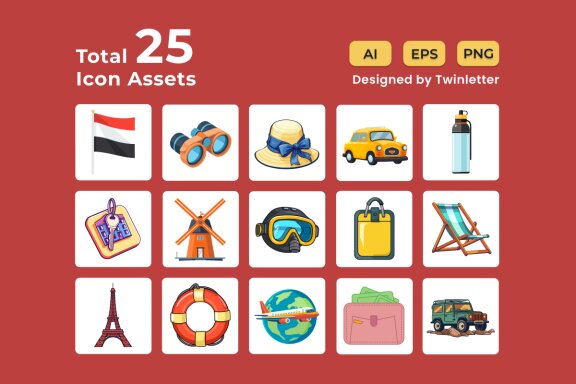 Tour and Travel 2D Icon Illustration Set Vol 2