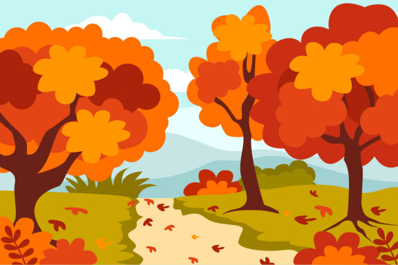 22 Autumn Landscape Blue Background Illustration