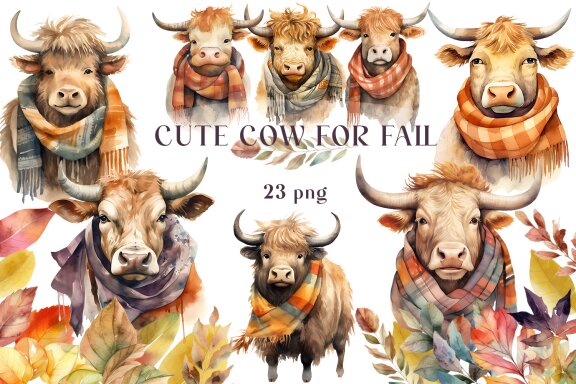 Cute Cow for Fall & Thanksgiving Clipart