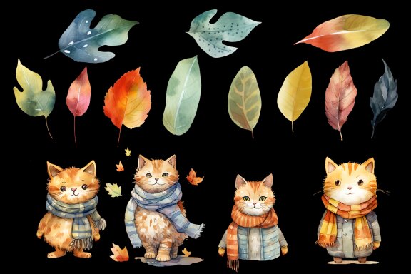 Autumn Cat in scarf Fall Sublimation PNG