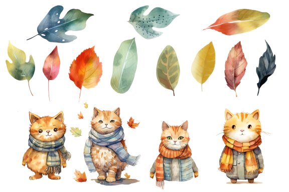 Autumn Cat in scarf Fall Sublimation PNG