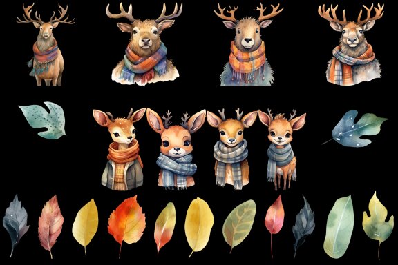Watercolor Cute Autumn Deer Clipart Sublimation