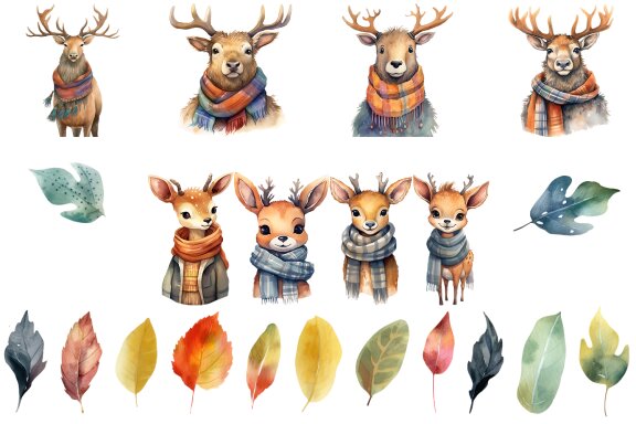Watercolor Cute Autumn Deer Clipart Sublimation