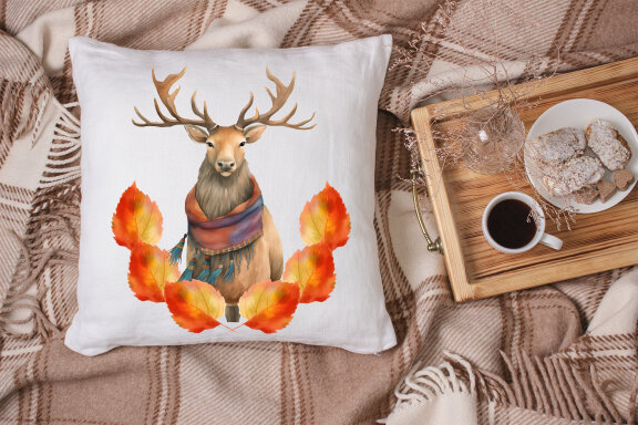 Watercolor Cute Autumn Deer Clipart Sublimation