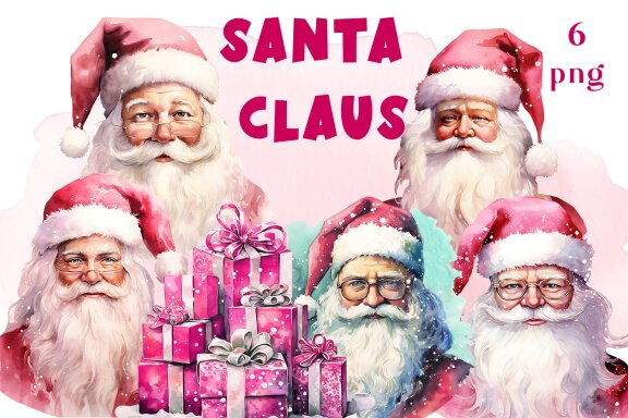 Pink christmas clipart Santa claus. Sublimation