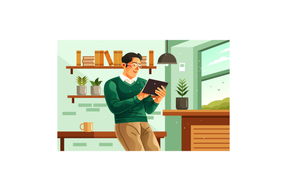 Business Man on Tablet at Home