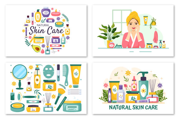 14 Natural Skin Care Vector Illustrations