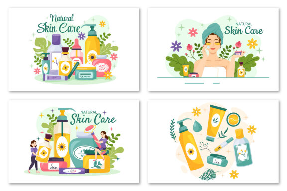 14 Natural Skin Care Vector Illustrations