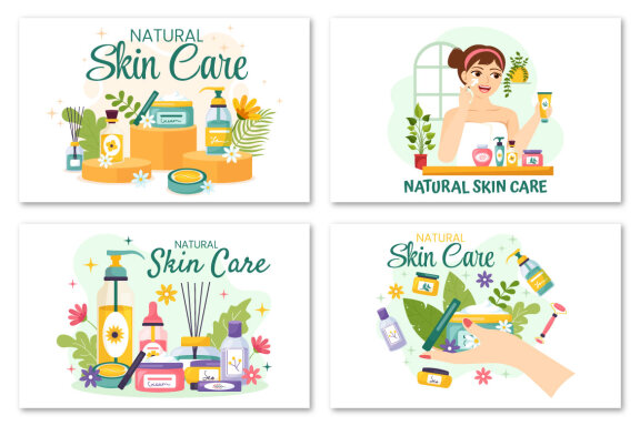 14 Natural Skin Care Vector Illustrations