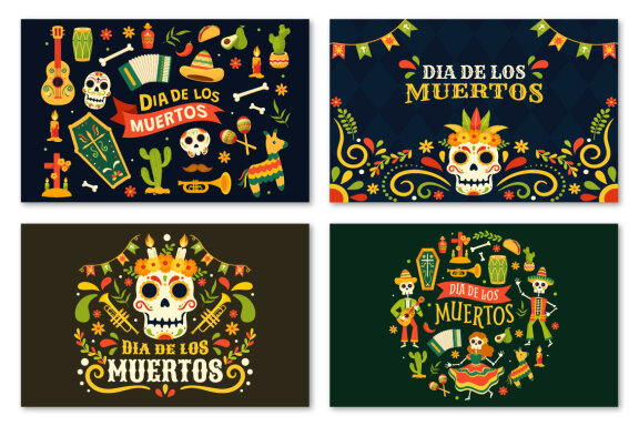13 Dia de Muertos Vector Illustrations