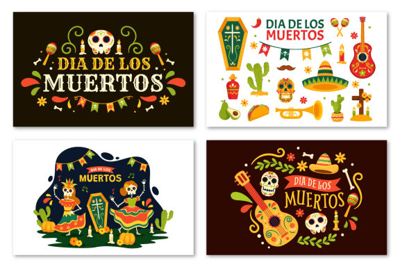 13 Dia de Muertos Vector Illustrations