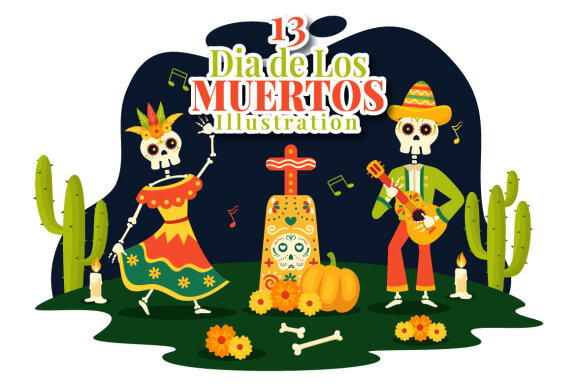 13 Dia de Muertos Vector Illustrations