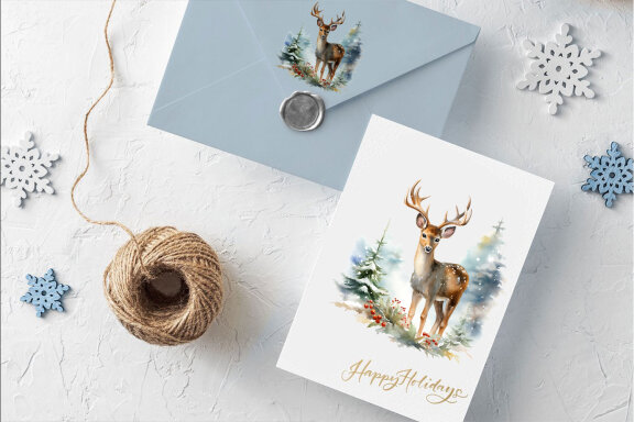 Watercolor Head Deers and hors christmas clipart