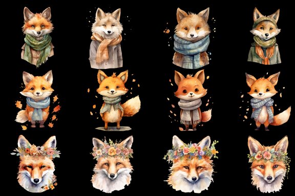 Autumn Foxes Clipart, Sublimation PNG