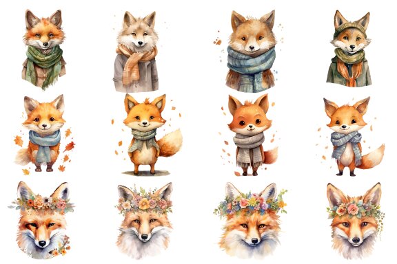 Autumn Foxes Clipart, Sublimation PNG