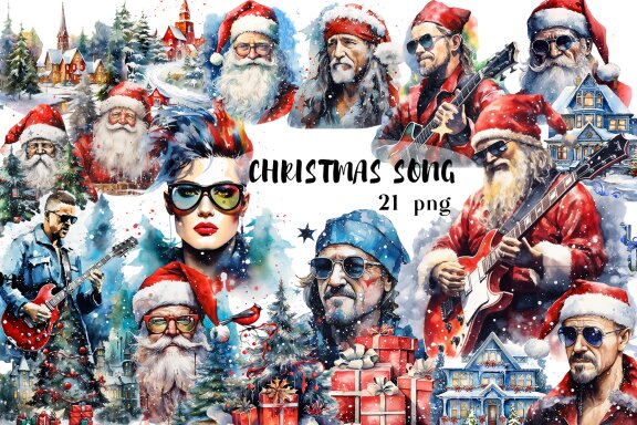 CHRISTMAS SONG New Year Santa Music Clip Art