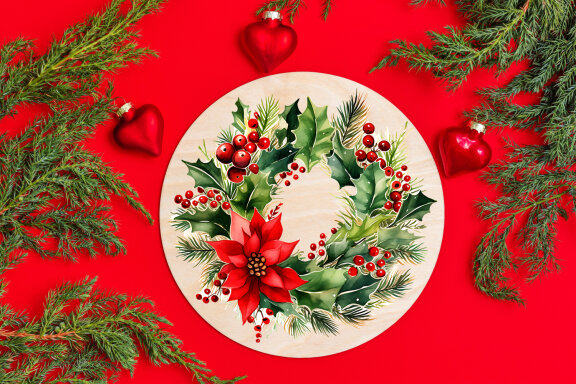 Watercolor Christmas Wreaths and flowers clipart, png