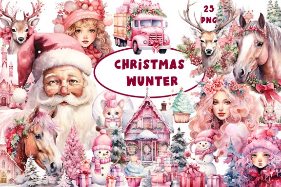 Pink Christmas Sublimation Clipart