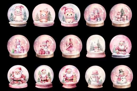 Pink Christmas in Snow Globe Clipart