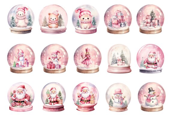 Pink Christmas in Snow Globe Clipart
