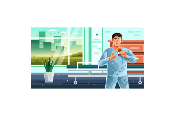 Hospital Patient Holding Medication Illustration