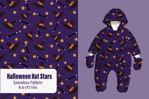 Halloween Hat Stars Seamless Pattern