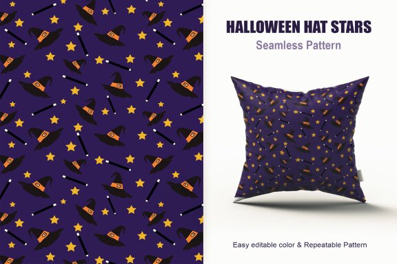 Halloween Hat Stars Seamless Pattern