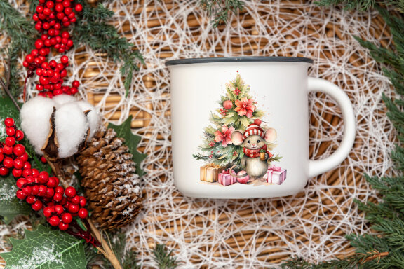 Mouse in Christmas Santa Hats | Watercolor Clipart